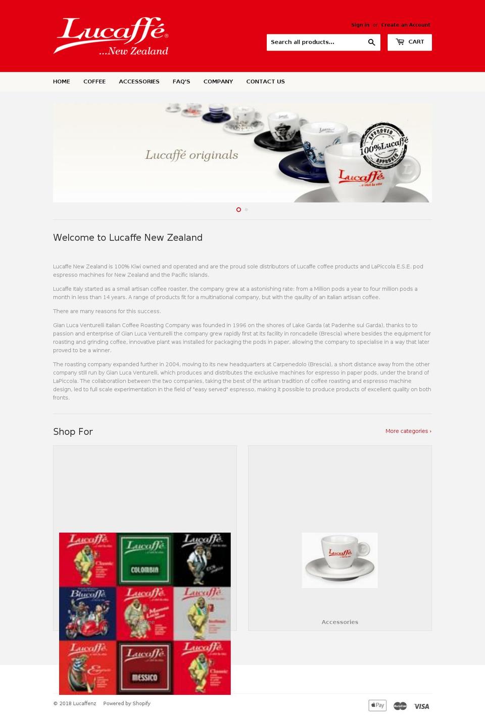 lucaffe.co.nz shopify website screenshot