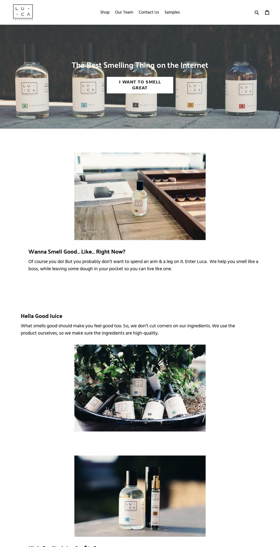 lucafragrances.com — Shopify storefront screenshot