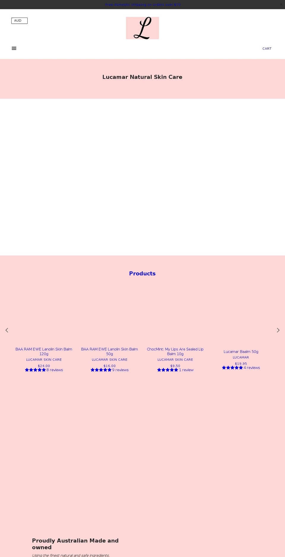 lucamarskincare.com — Shopify storefront screenshot