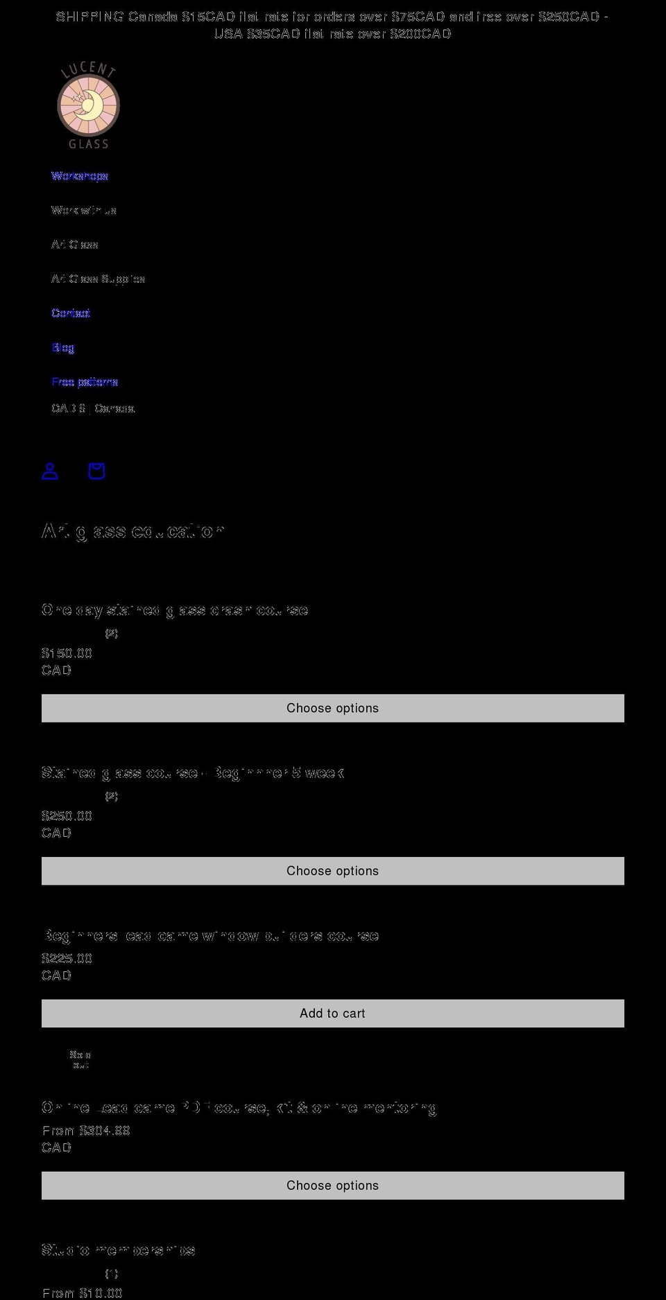 lucentglassandart.com shopify website screenshot