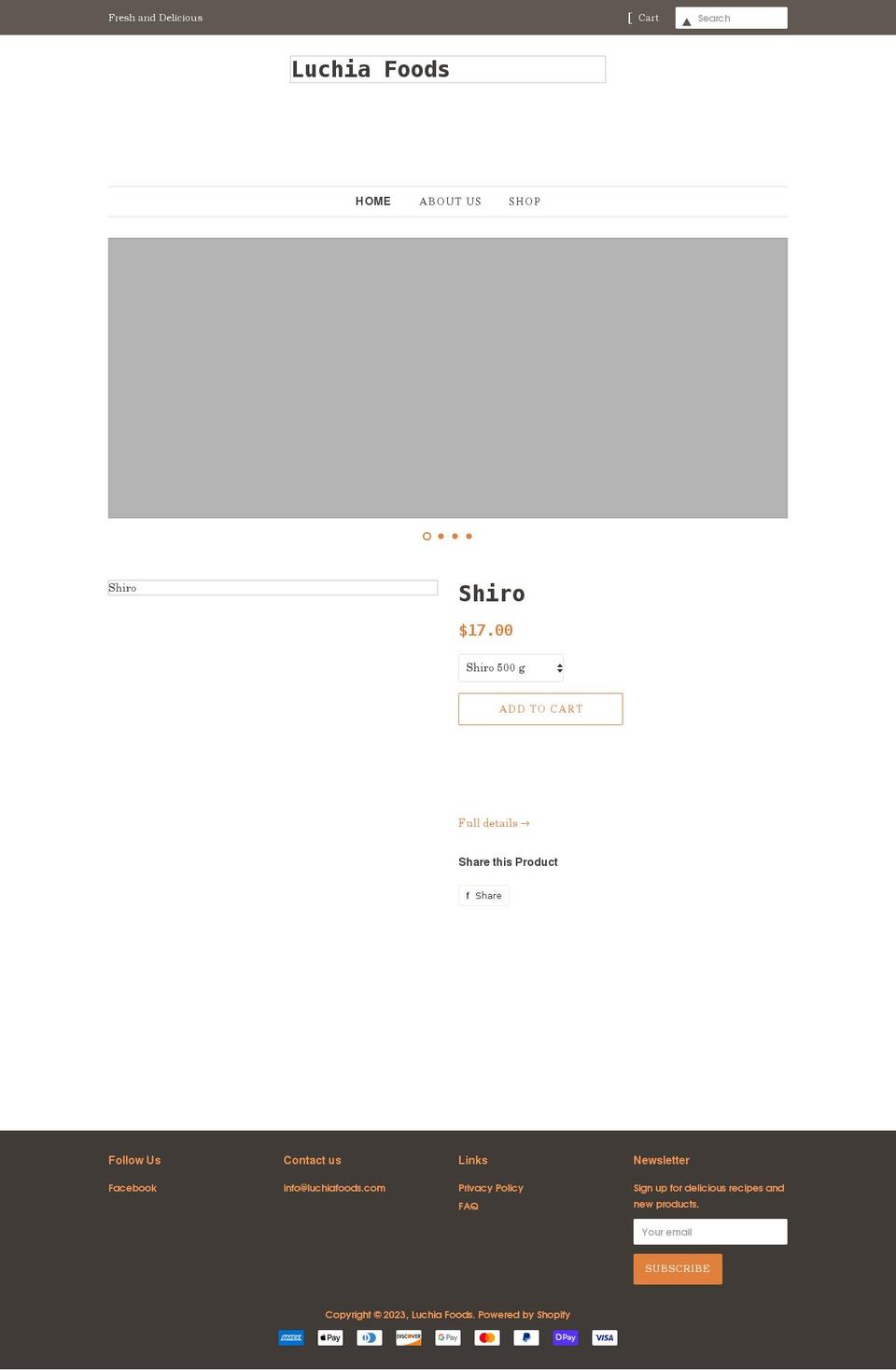 luchiafoods.com shopify website screenshot