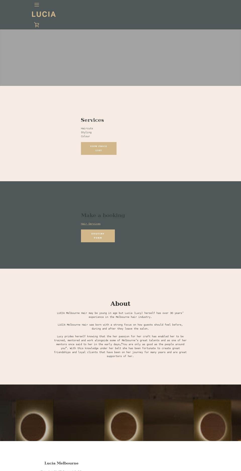 luciamelbournehair.com shopify website screenshot