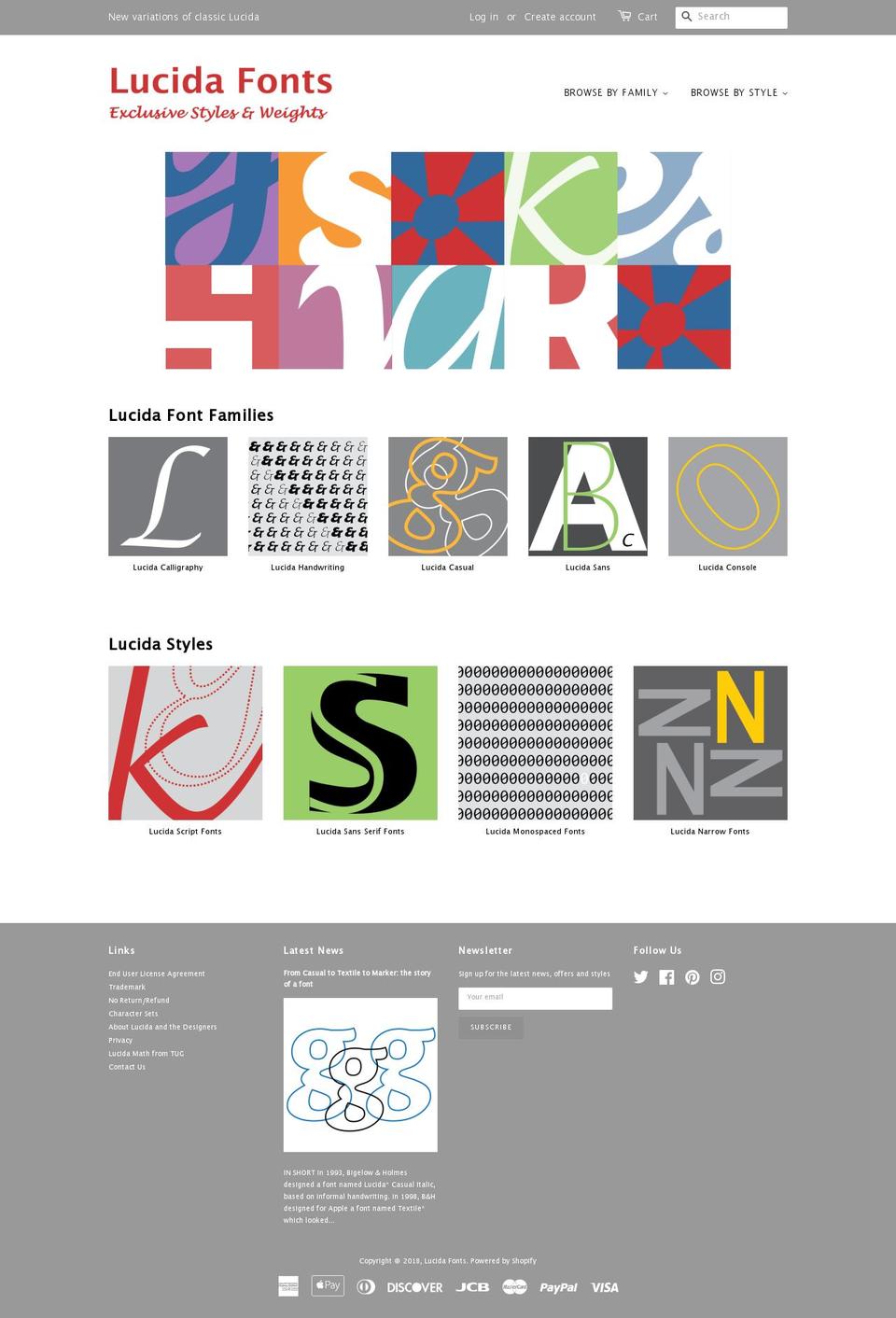 lucidafonts.com shopify website screenshot
