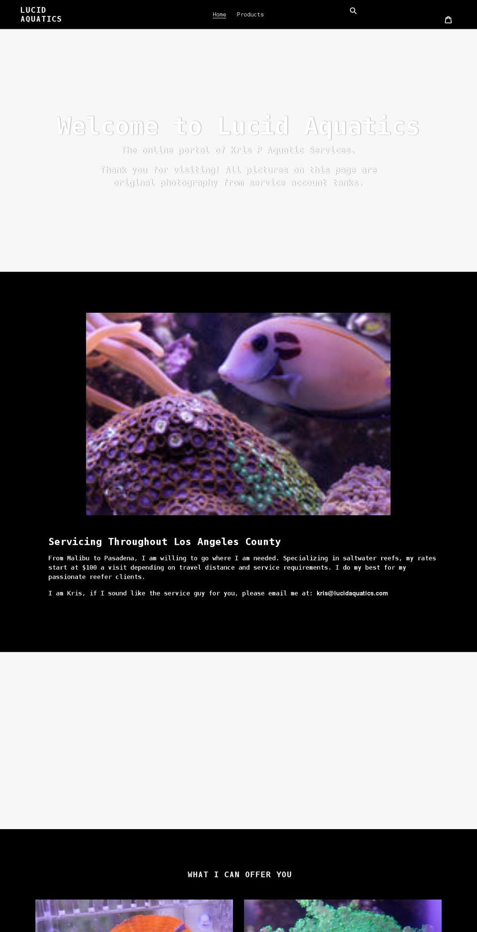 lucidaquatics.com shopify website screenshot