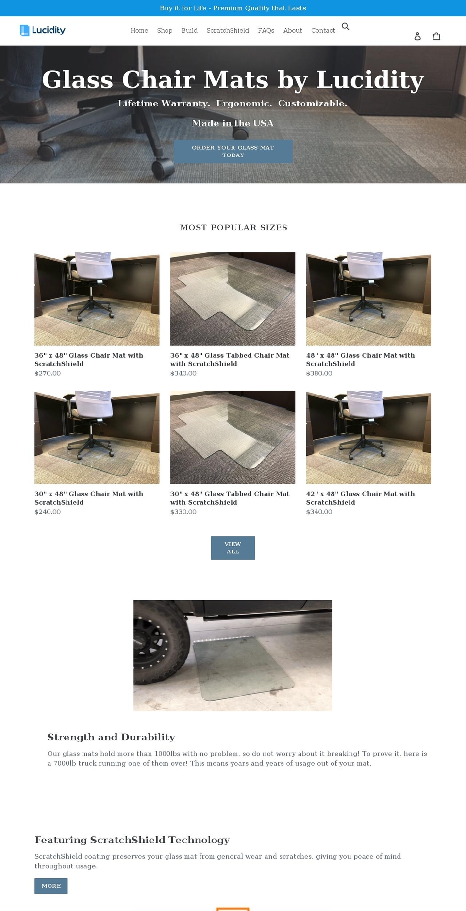 lucidityglassmats.com shopify website screenshot