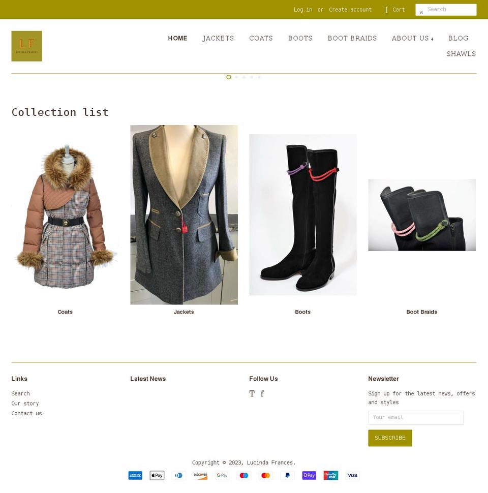 lucindafrances.co.uk shopify website screenshot