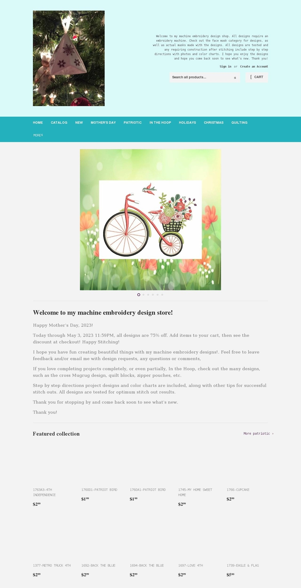 lucindas-embroideries.com shopify website screenshot