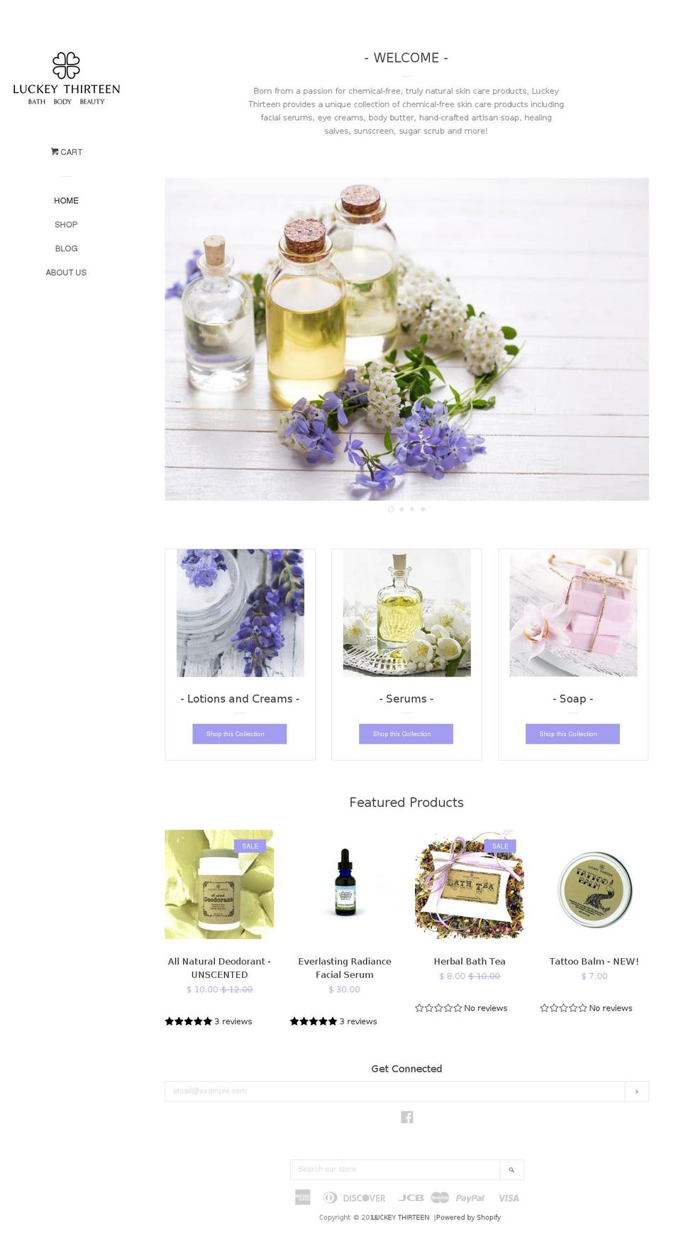 luckeythirteen.com shopify website screenshot