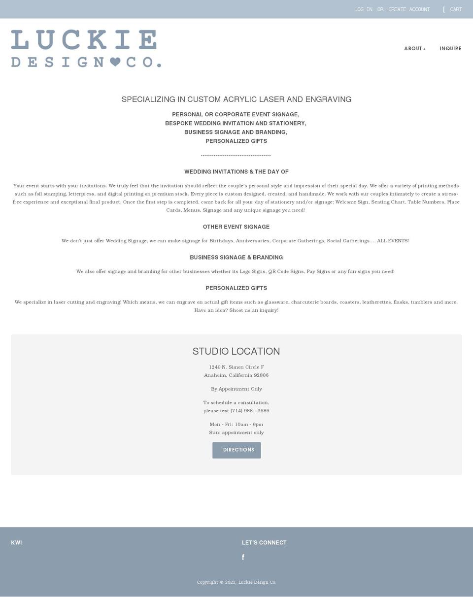 luckiedesignco.com shopify website screenshot