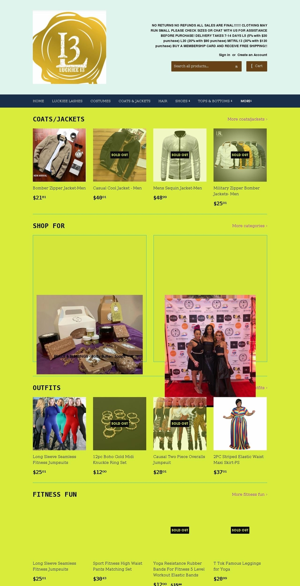 luckiee13.com shopify website screenshot