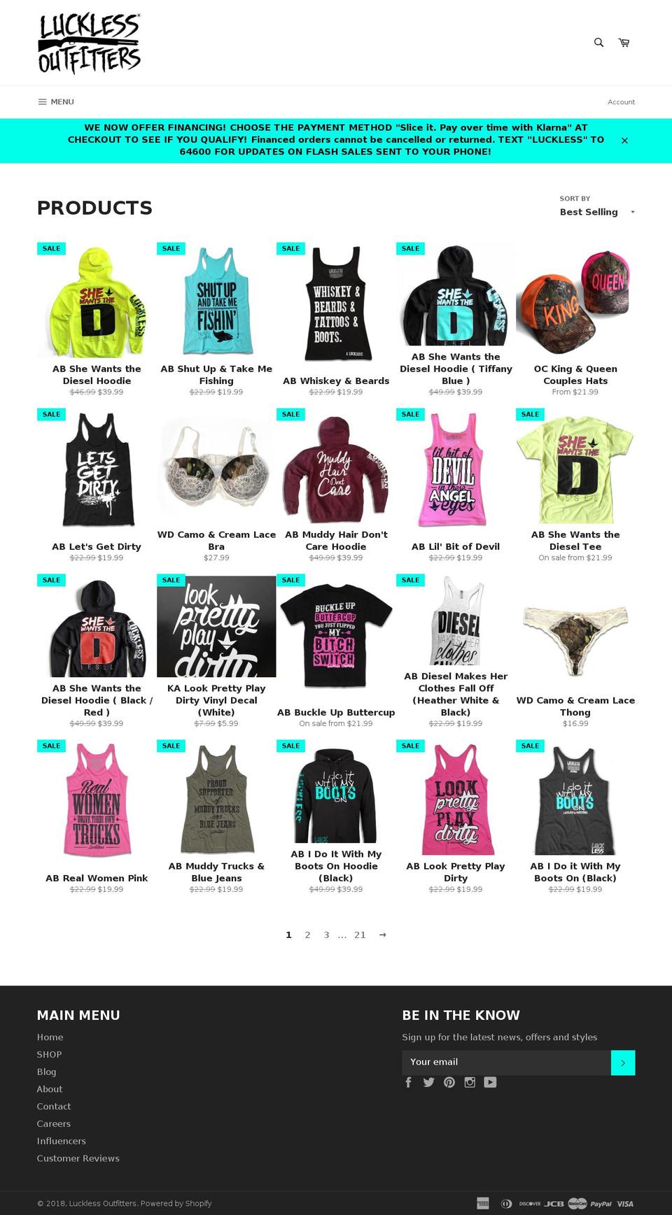lucklessoutfitters.com — Shopify storefront screenshot