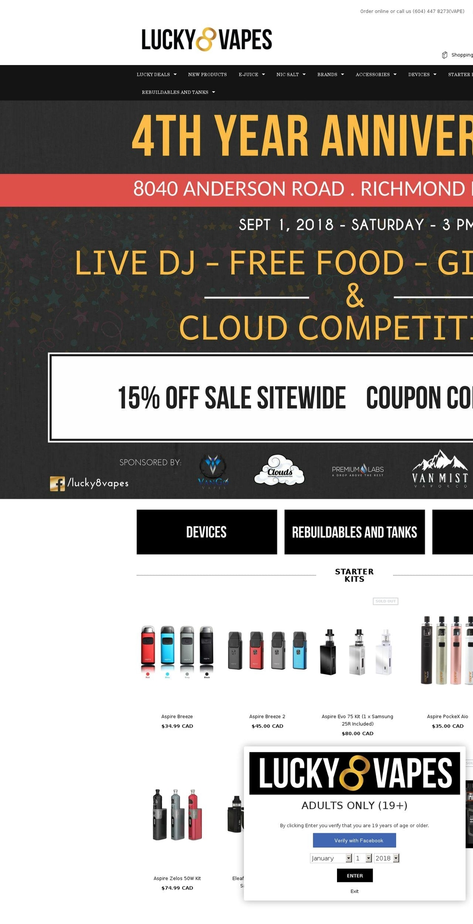 lucky8vape.com — Shopify storefront screenshot