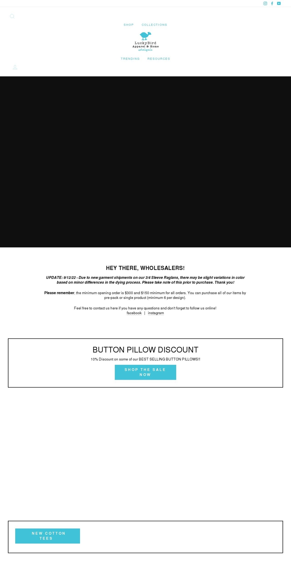 luckybirdclothingco-wholesale.com shopify website screenshot