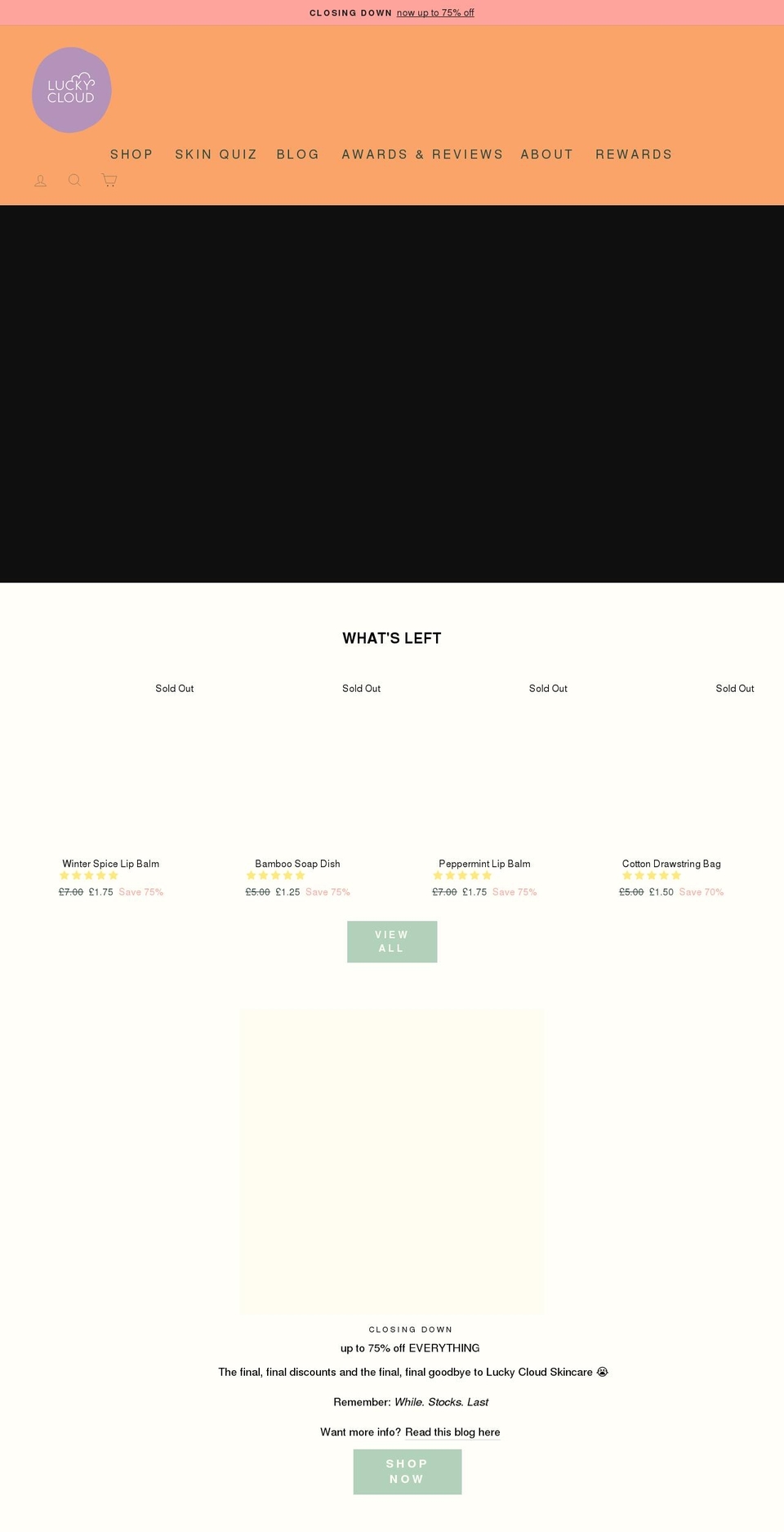 luckycloudskincare.com shopify website screenshot
