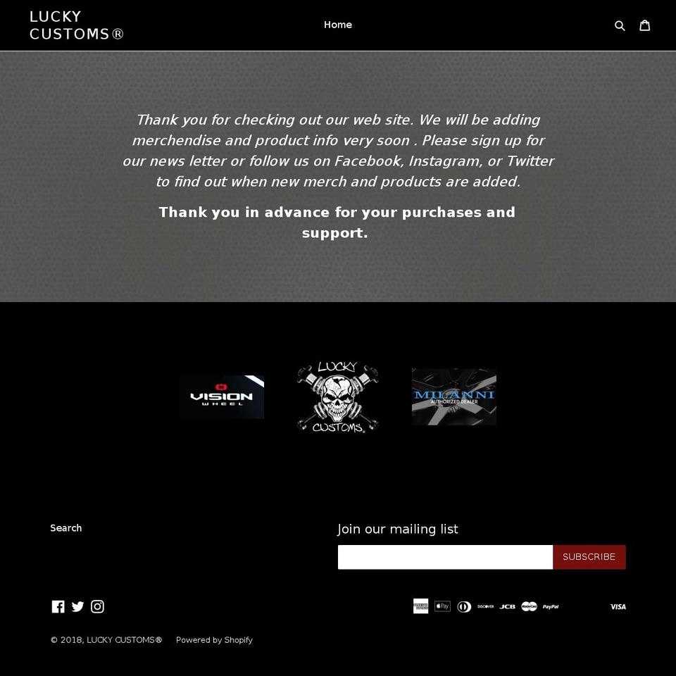 luckycustoms.com shopify website screenshot