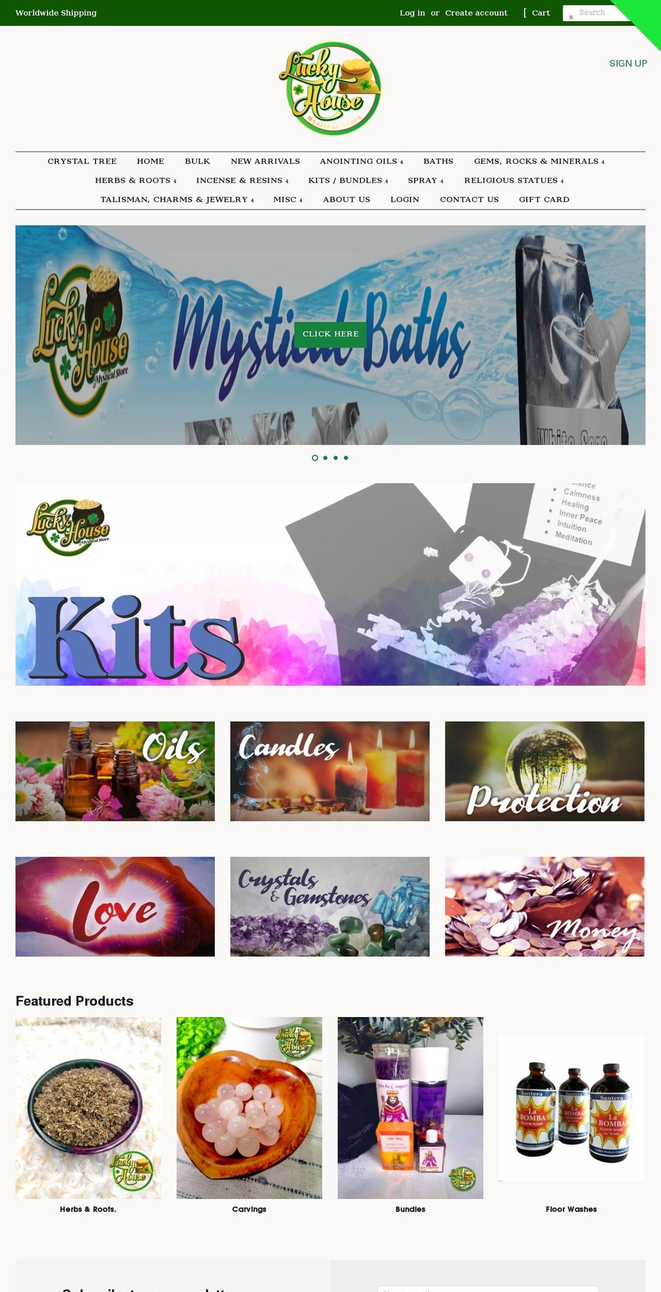 luckyhousemysticalstore.com shopify website screenshot