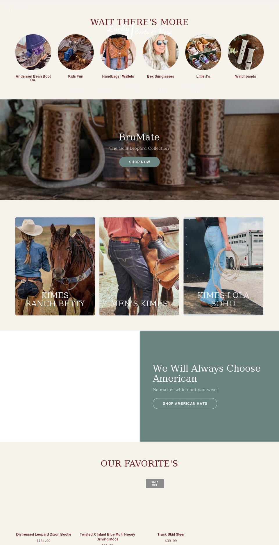 luckyjbootsandmore.com shopify website screenshot