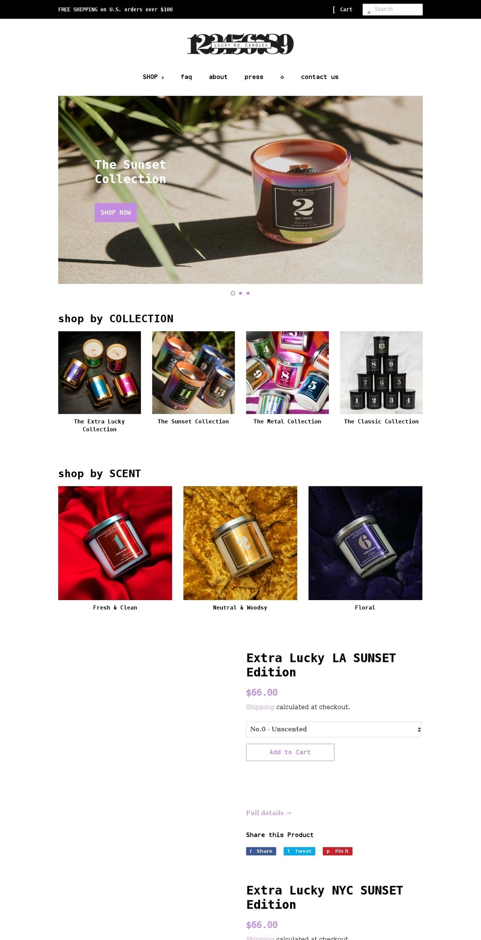 luckynocandles.com shopify website screenshot
