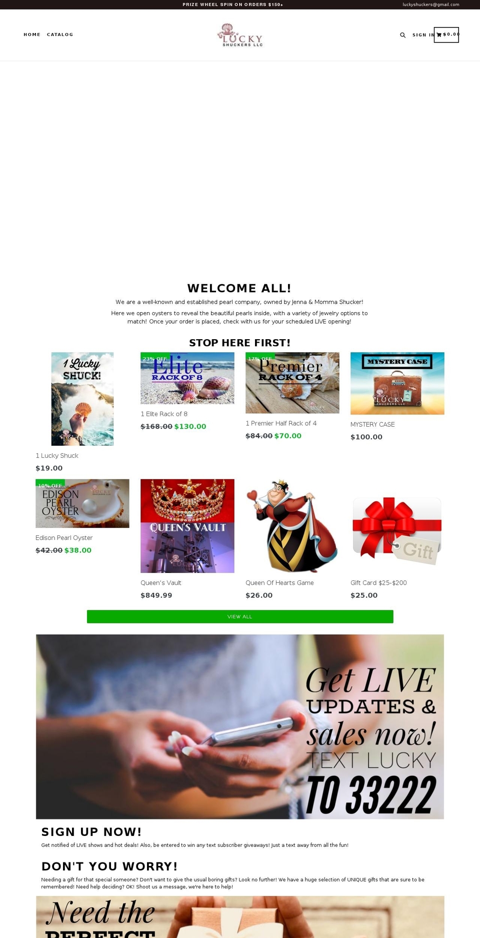 luckyshuckers.com — Shopify storefront screenshot