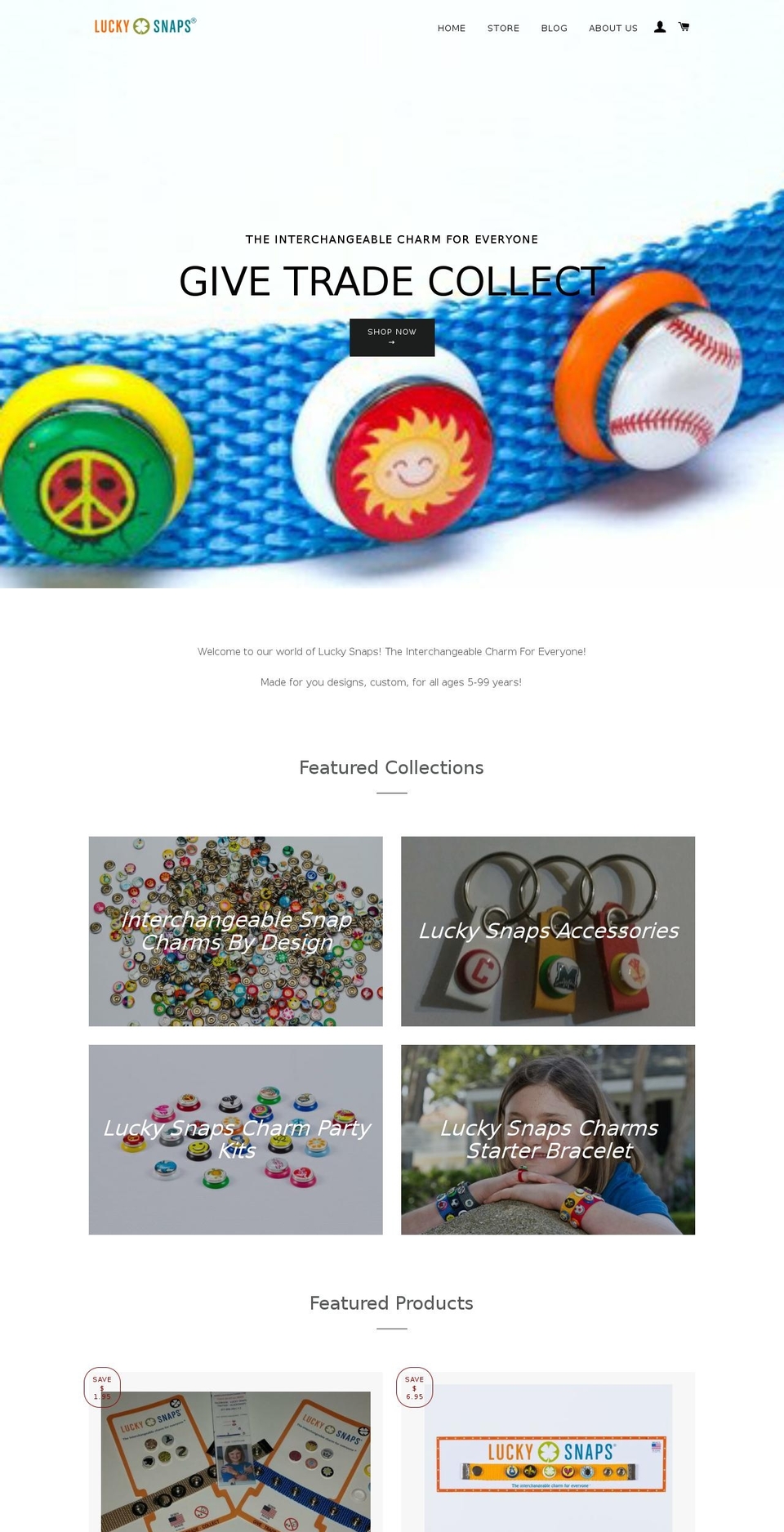 luckysnapcharms.com shopify website screenshot
