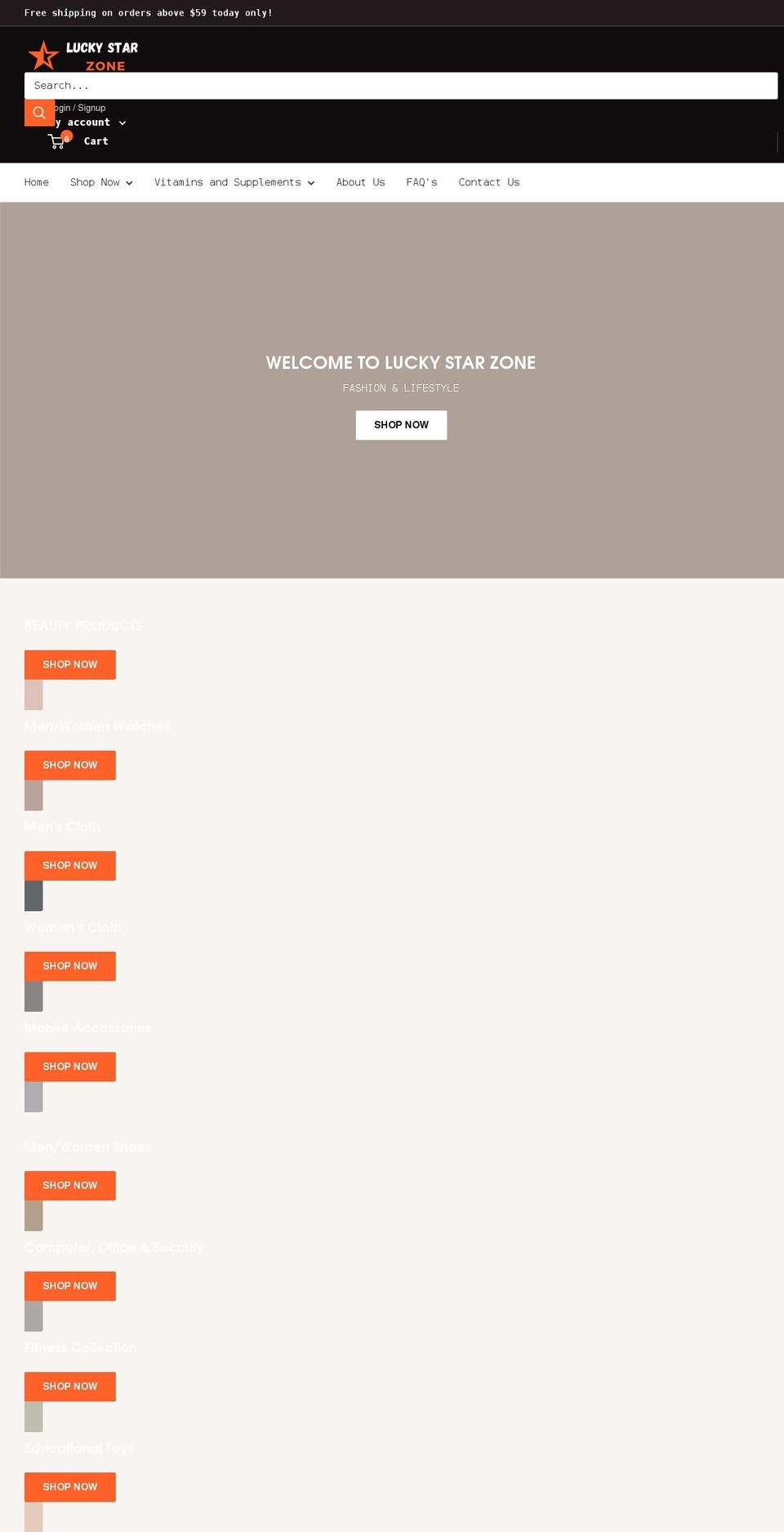 luckystarzone.com shopify website screenshot