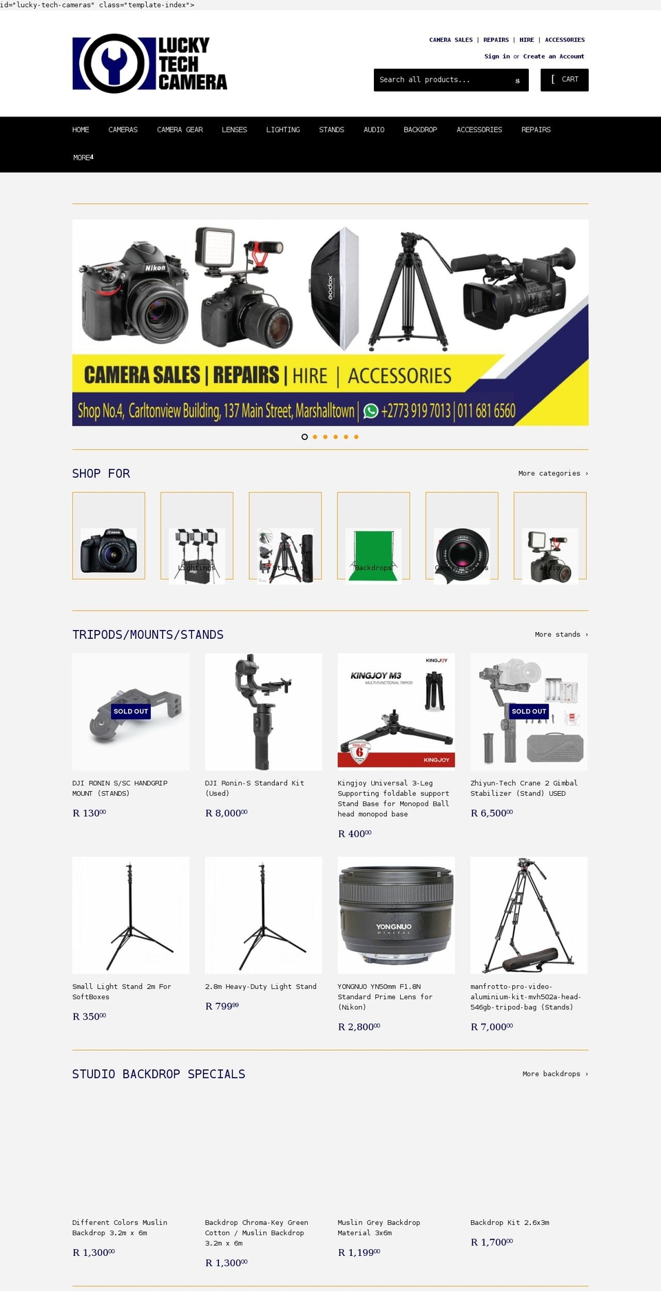 luckytechcameras.com shopify website screenshot