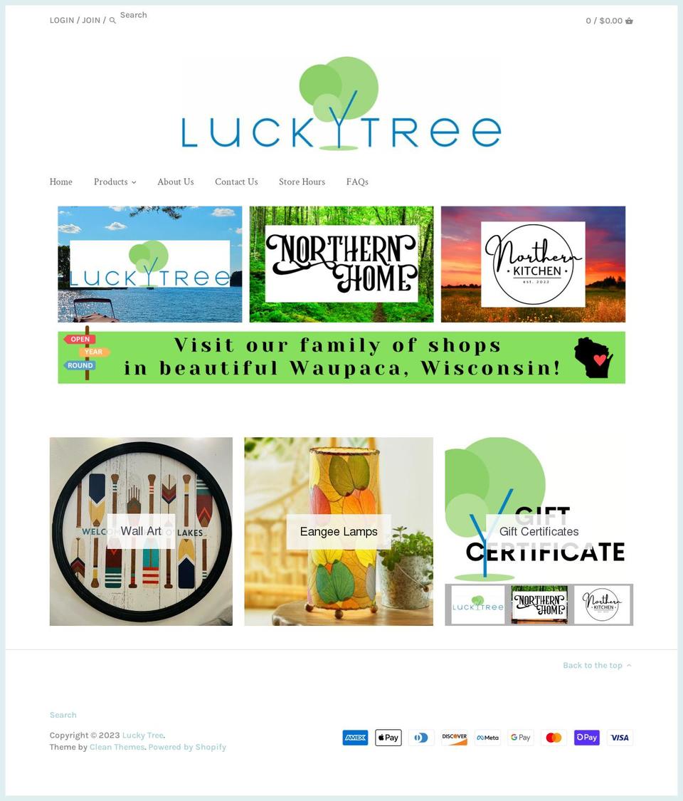 luckytreewaupaca.com — Shopify storefront screenshot