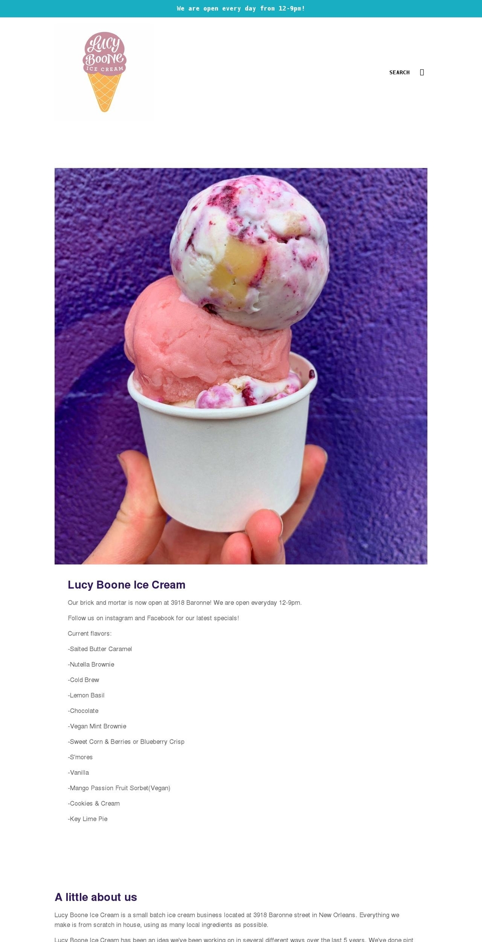 lucybooneicecream.com shopify website screenshot