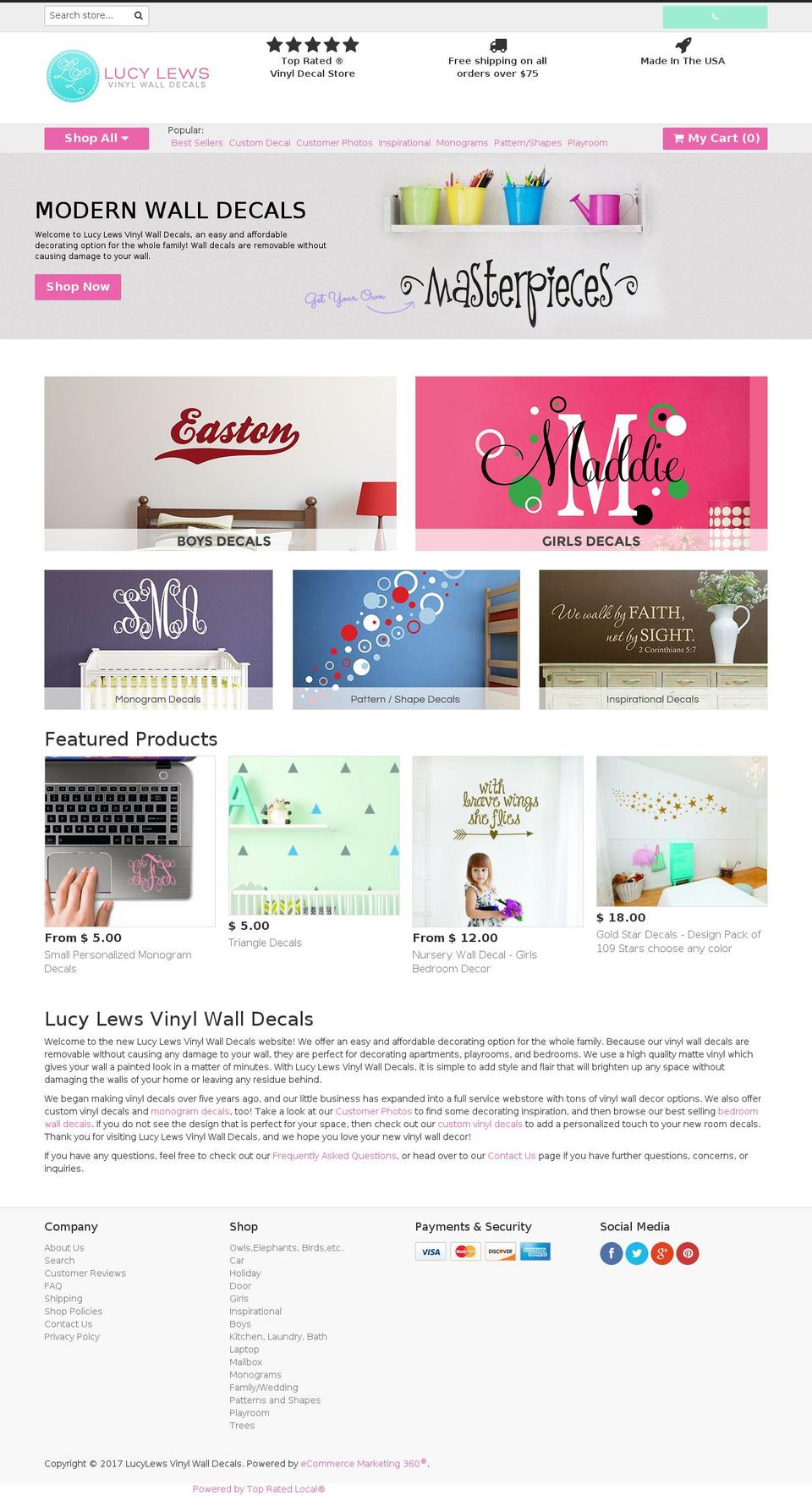 lucylewsvinylwalldecals.com shopify website screenshot
