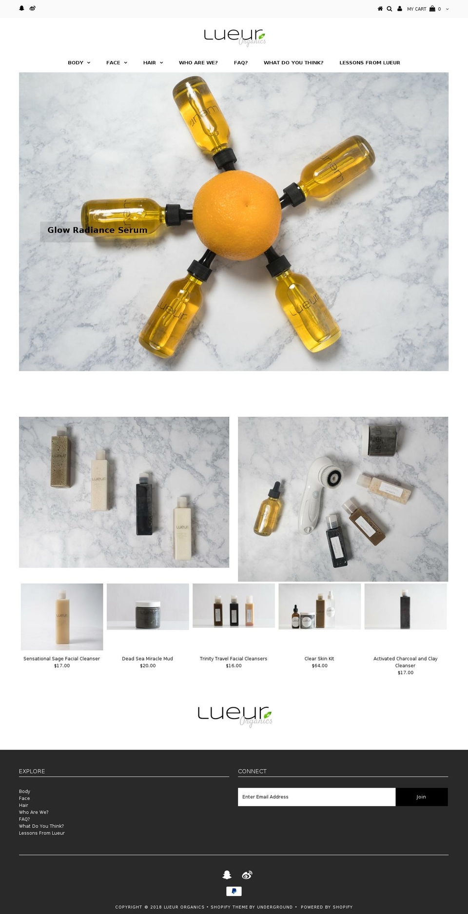 lueurorganics.com — Shopify storefront screenshot