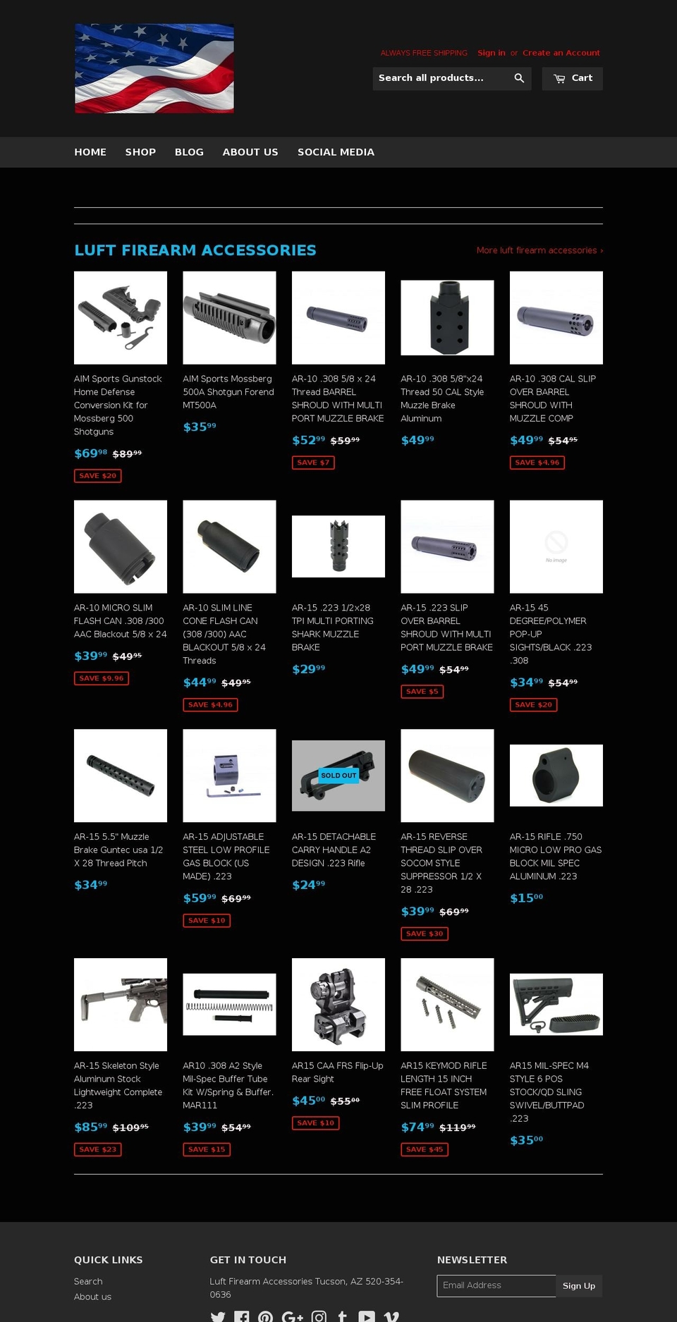luftfirearmaccessories.com shopify website screenshot