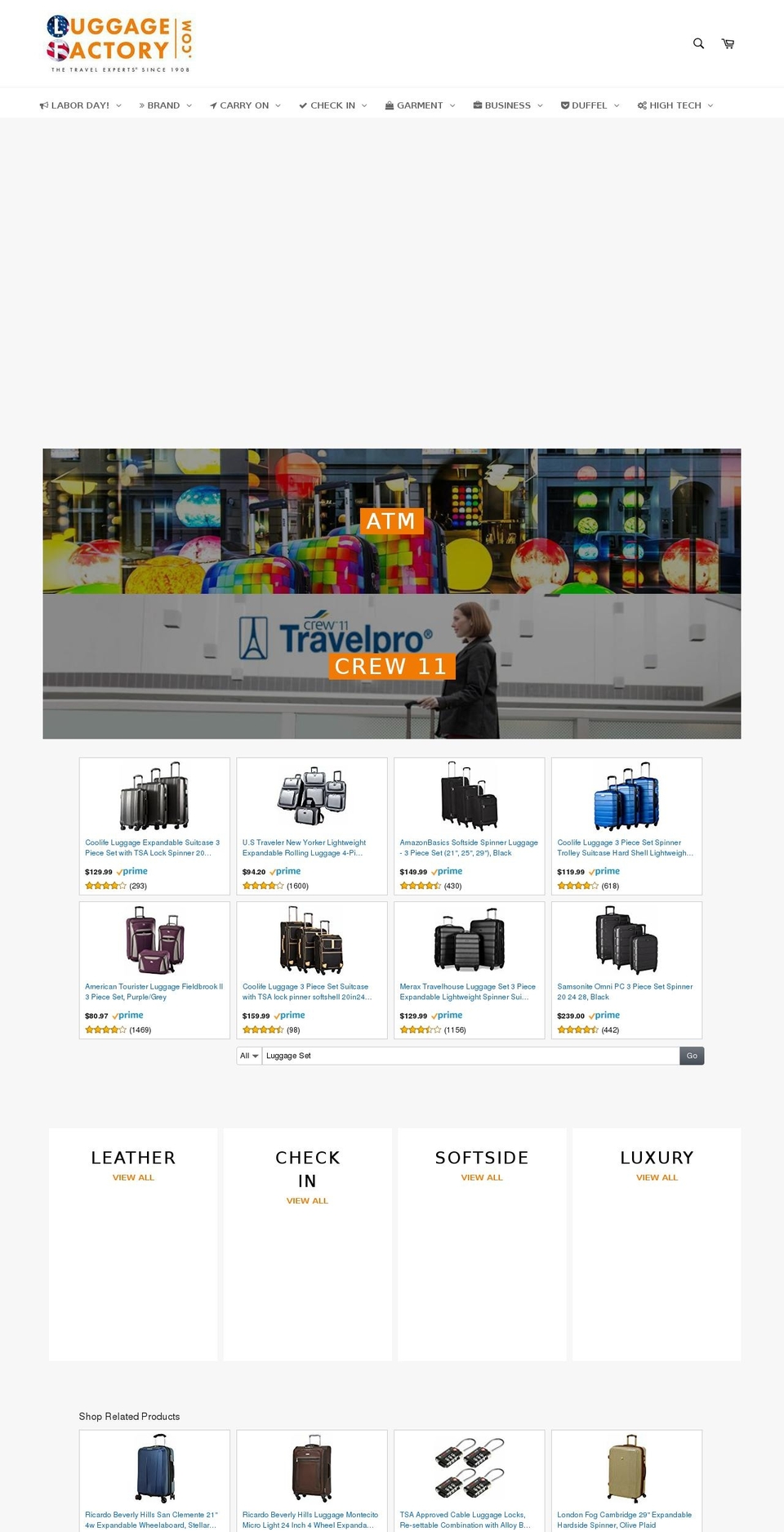 luggagefactoryoutlet.com — Shopify storefront screenshot