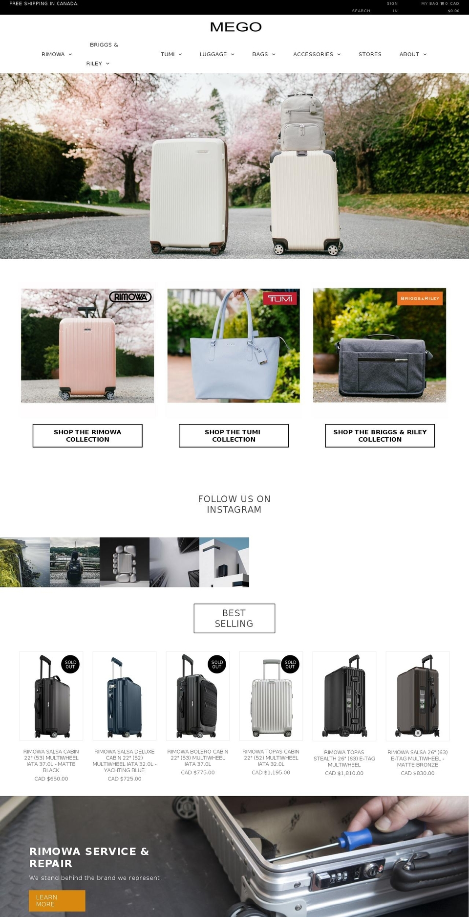 luggages.ca shopify website screenshot