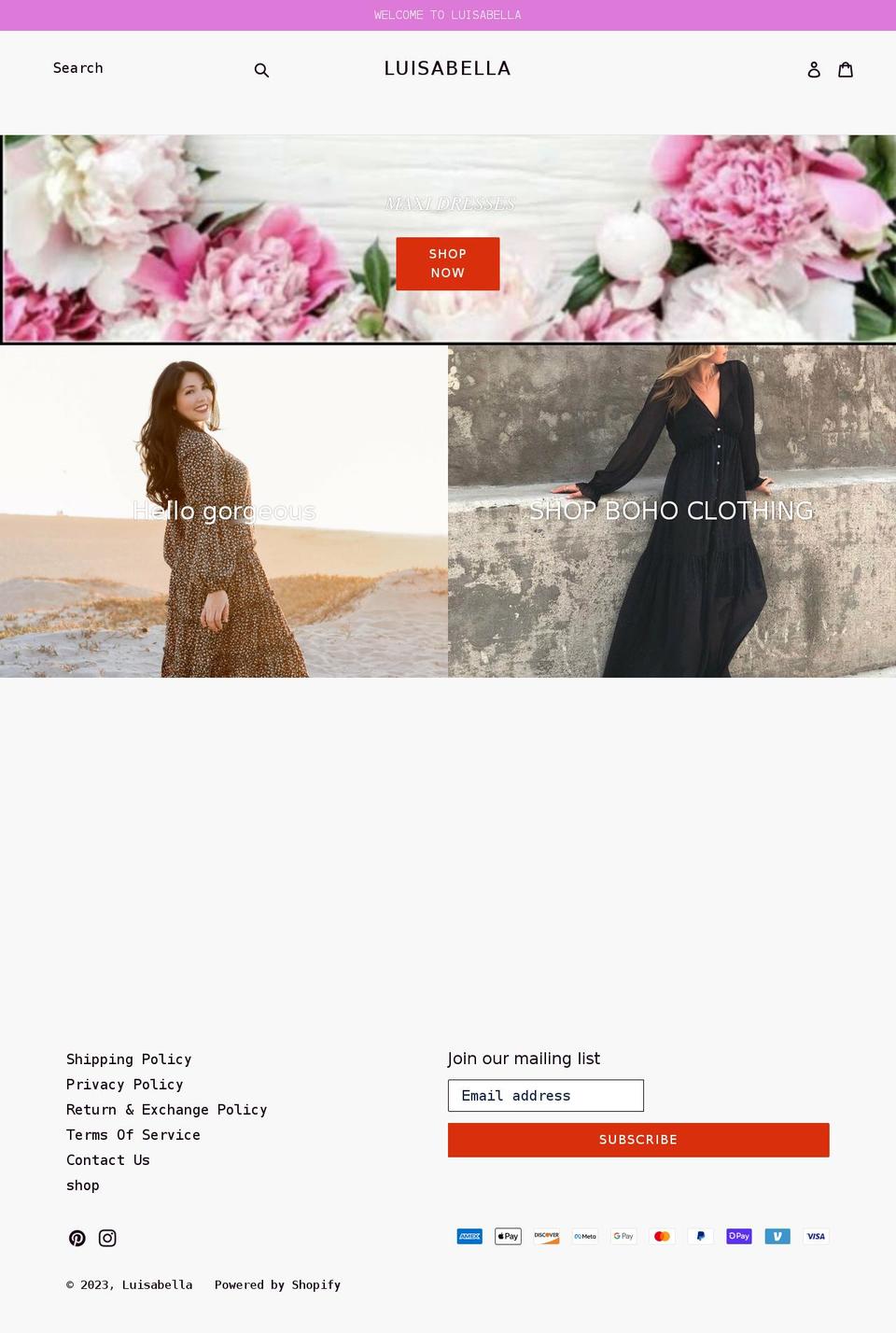 luisabellaboutique.com shopify website screenshot