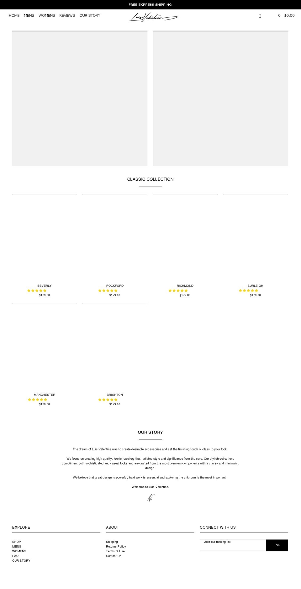 luisvalentine.com shopify website screenshot