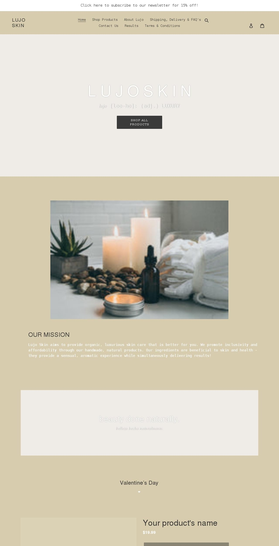 lujoskin.com shopify website screenshot