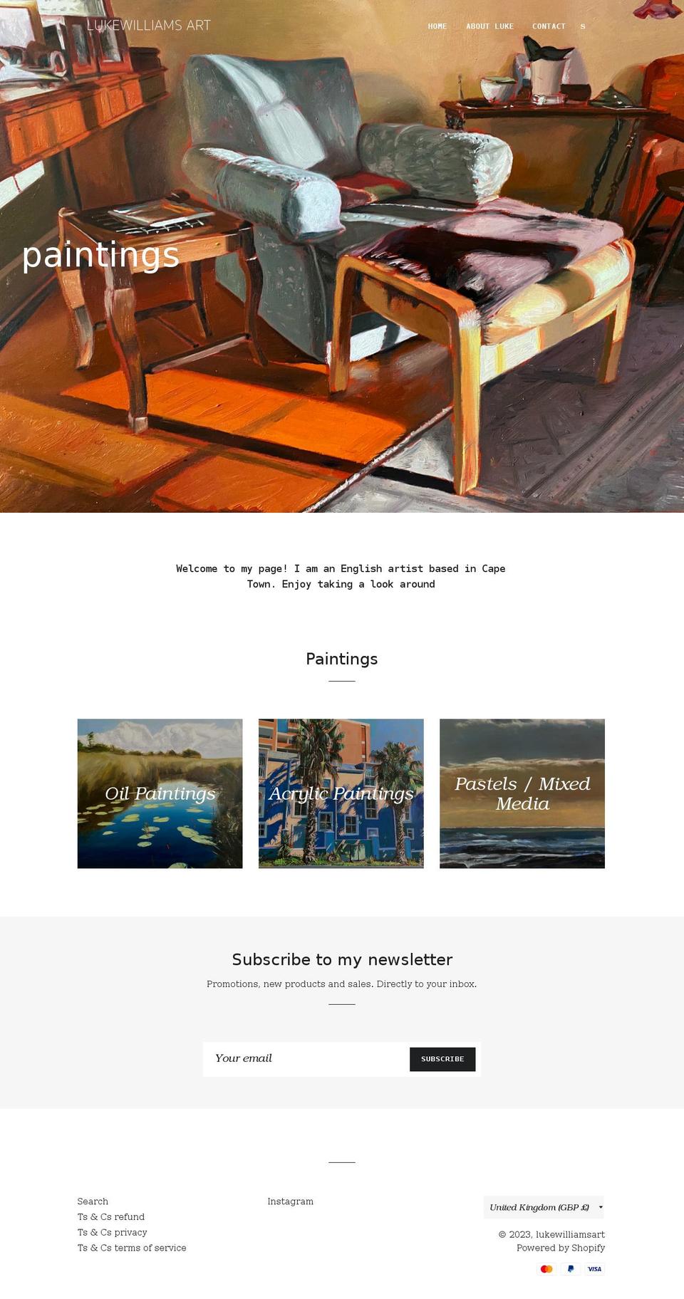 lukewilliamsart.com shopify website screenshot