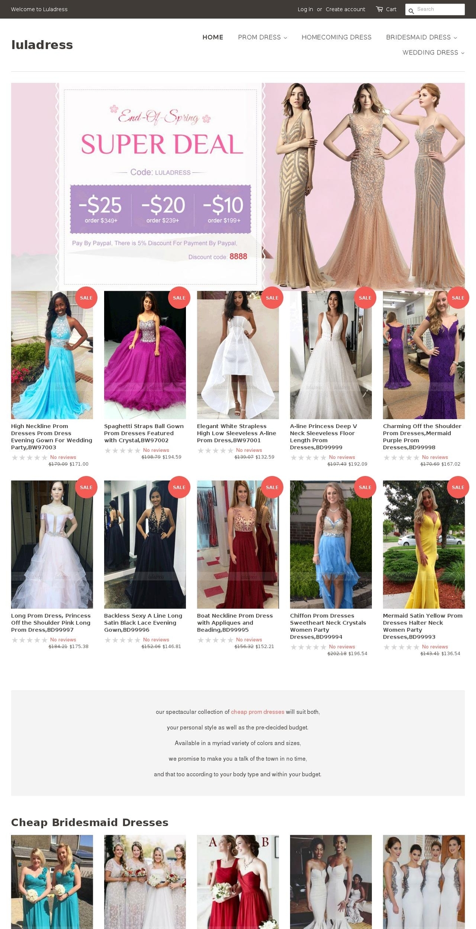 luladress.com shopify website screenshot