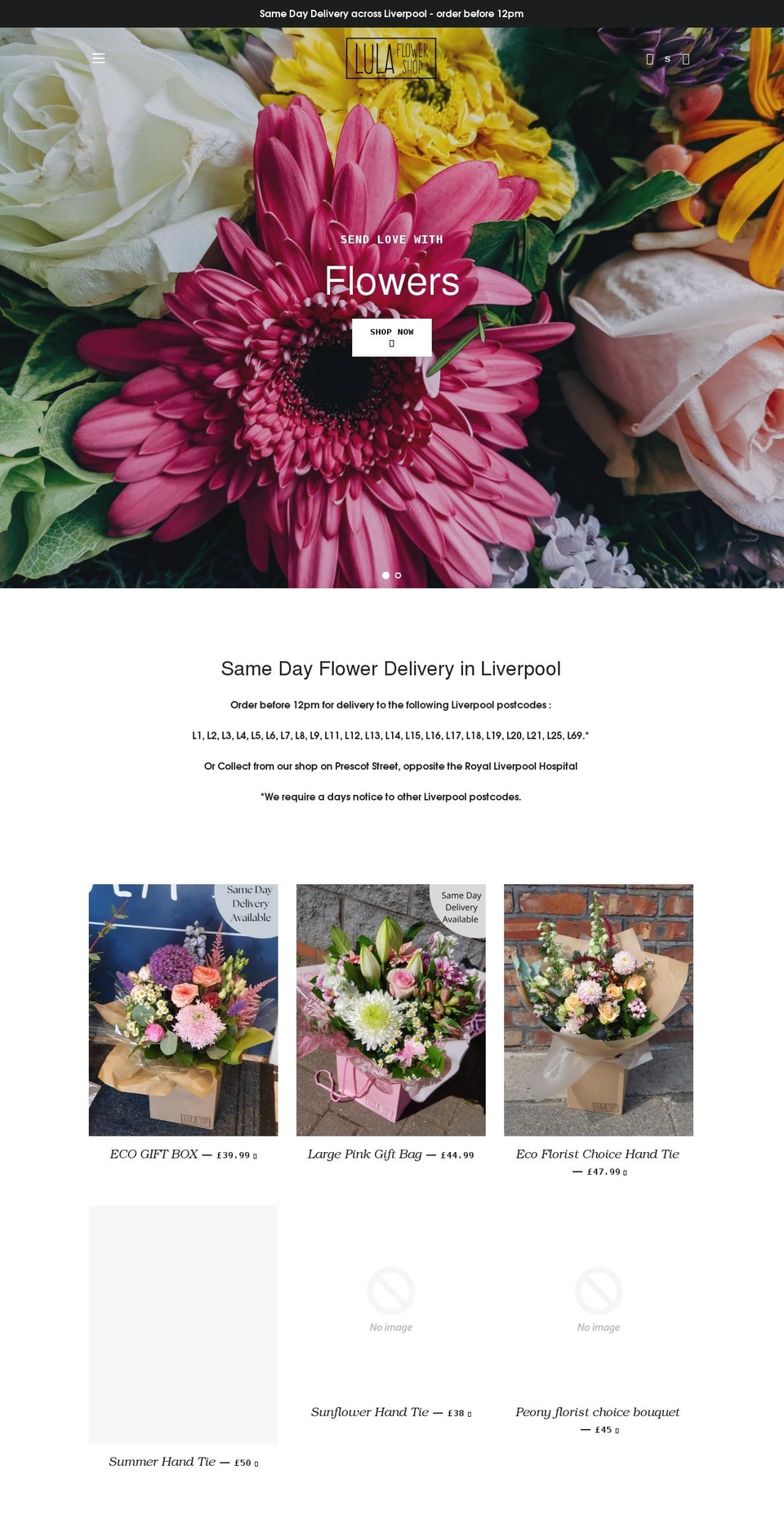 lulaflowershop.co.uk shopify website screenshot