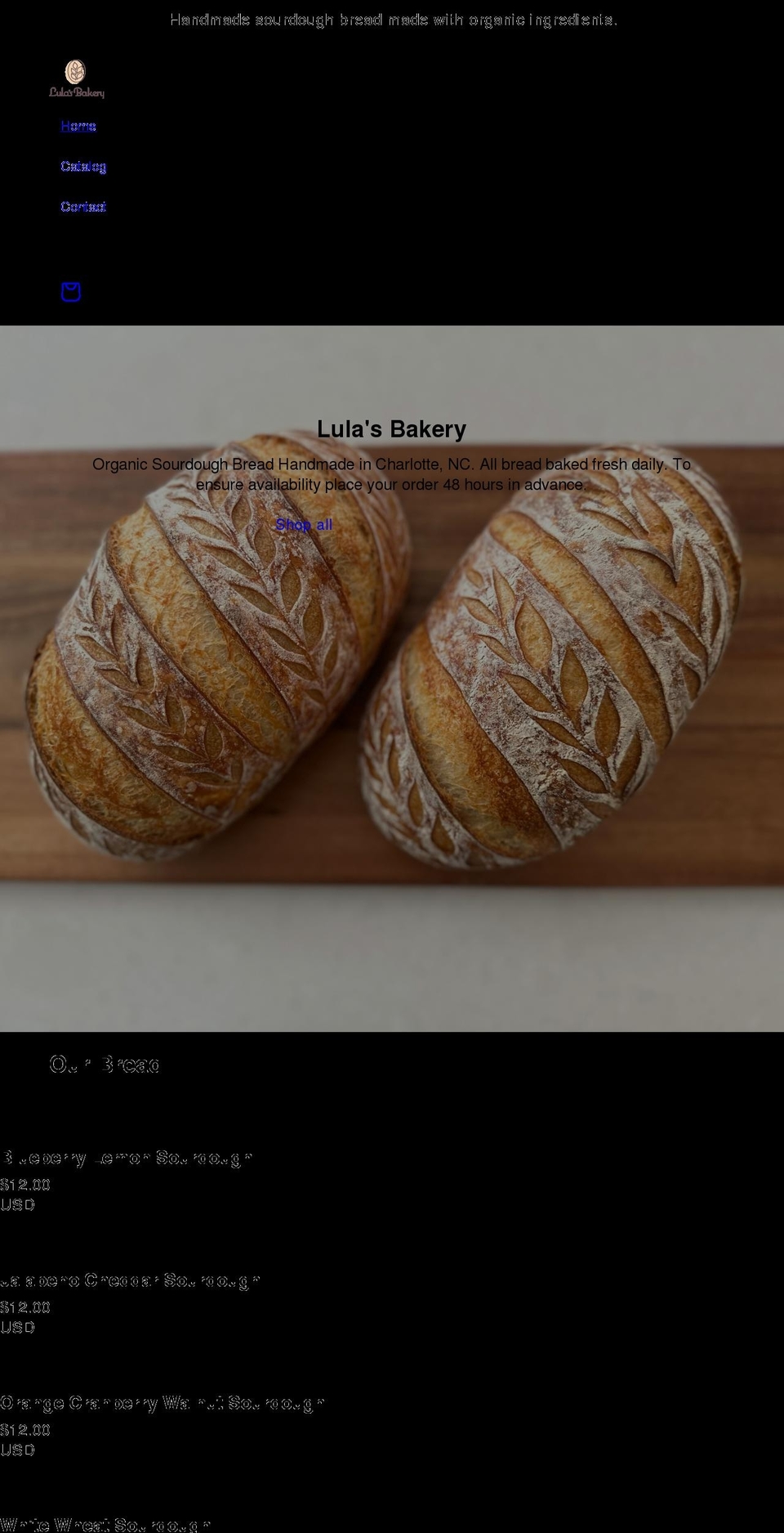 lulasbakery.com shopify website screenshot