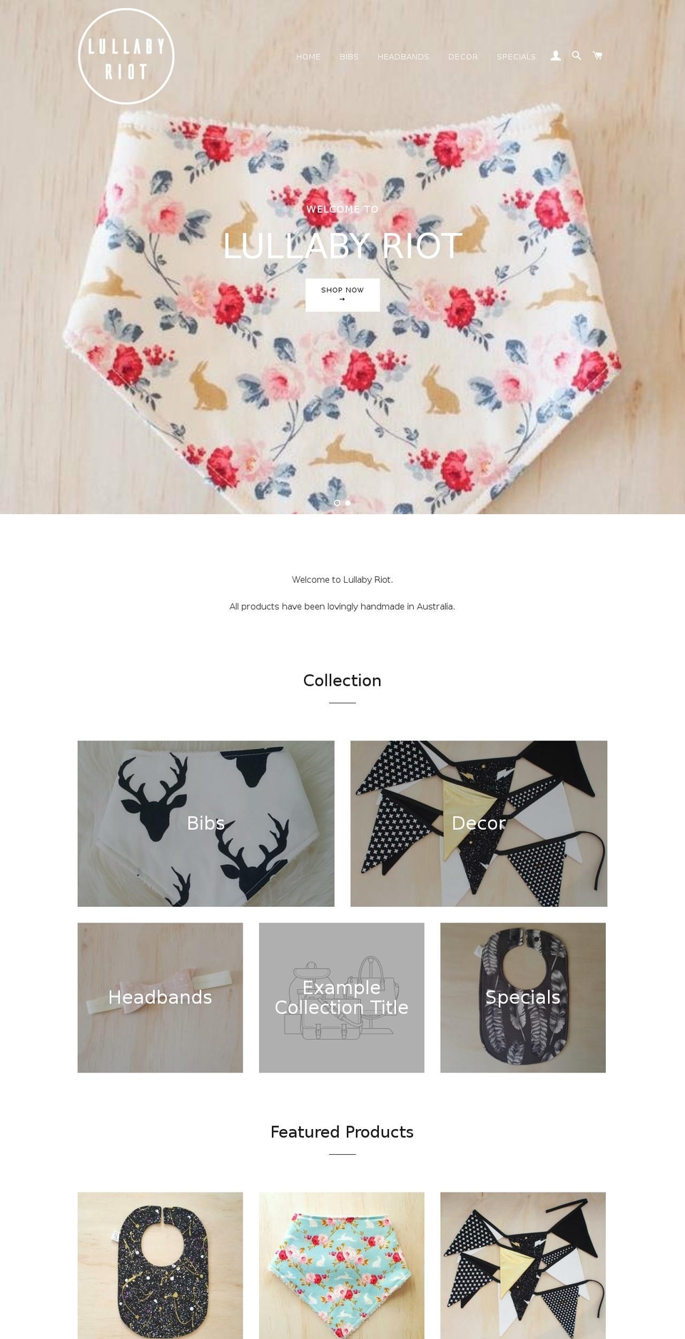 lullabyriot.com shopify website screenshot