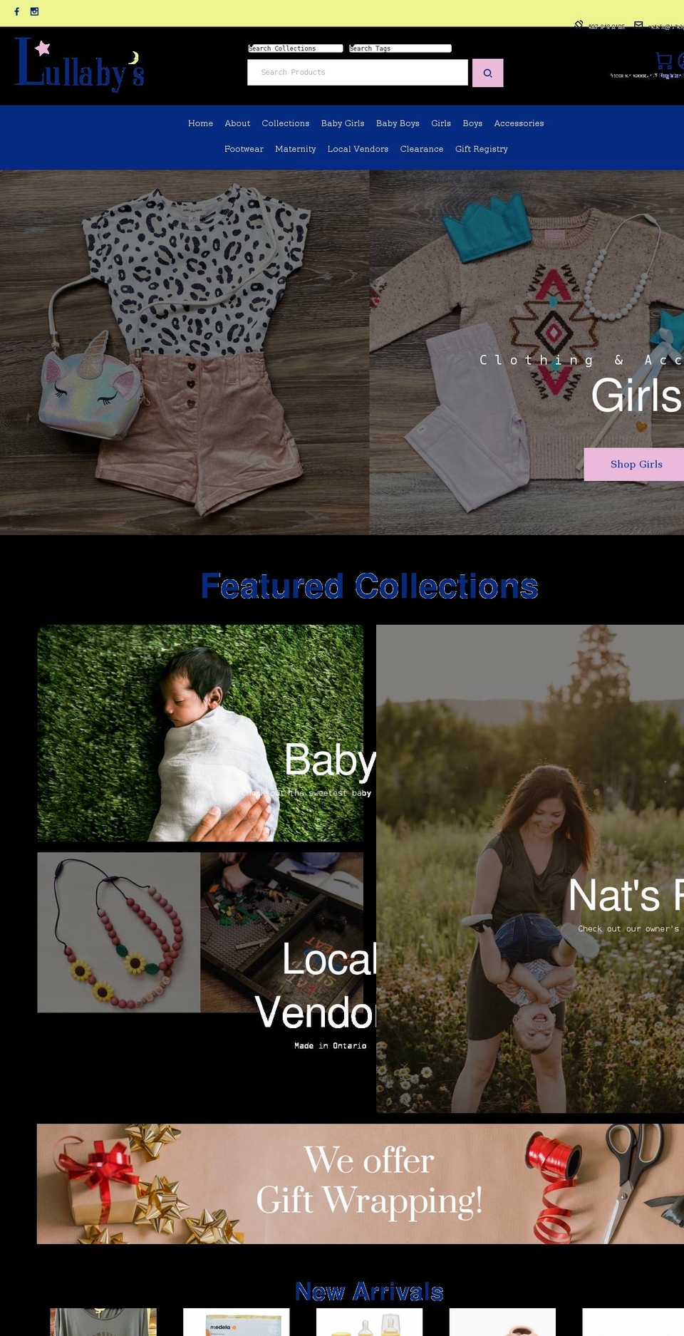 lullabysboutique.ca shopify website screenshot