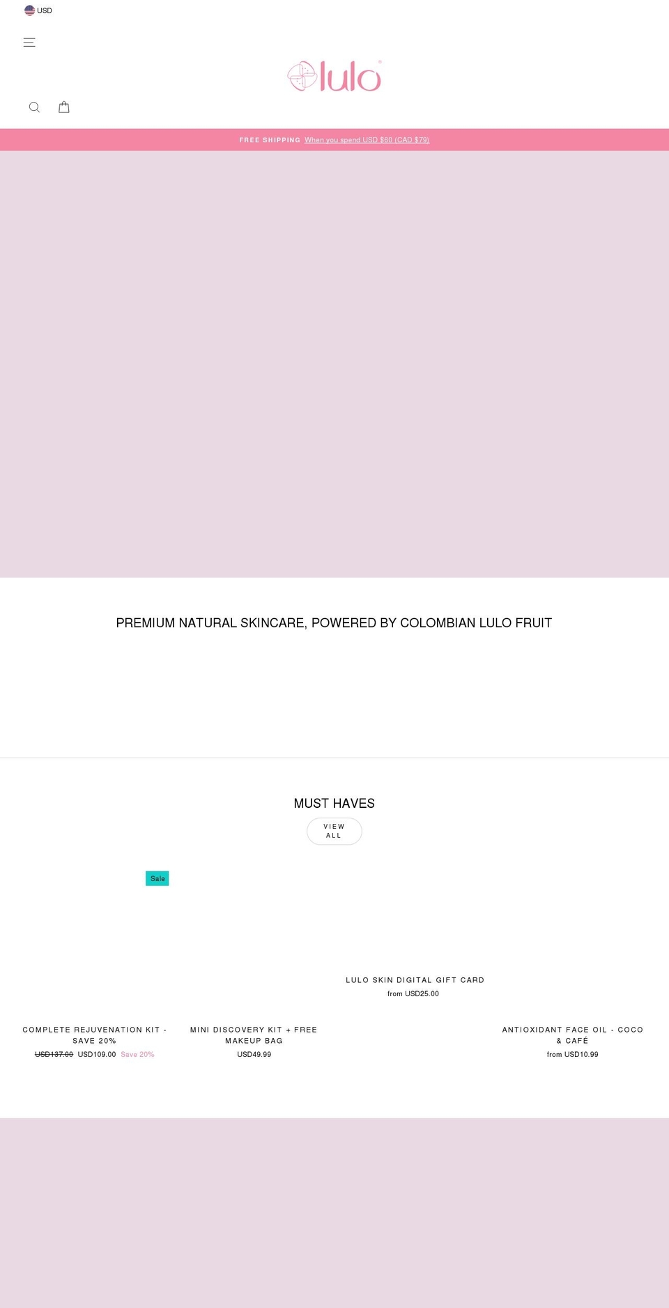 luloskin.com shopify website screenshot