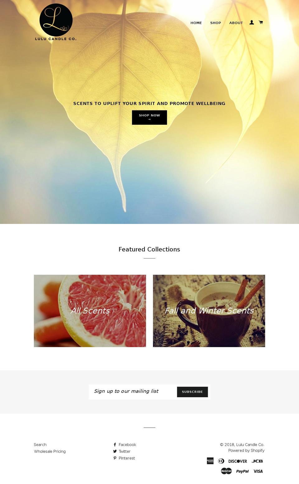 lulucandleco.com shopify website screenshot