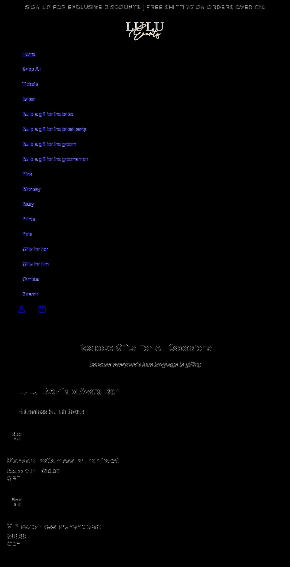 luluevents.co.uk shopify website screenshot