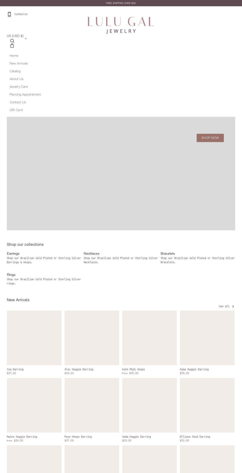 lulugaljewelry.com shopify website screenshot