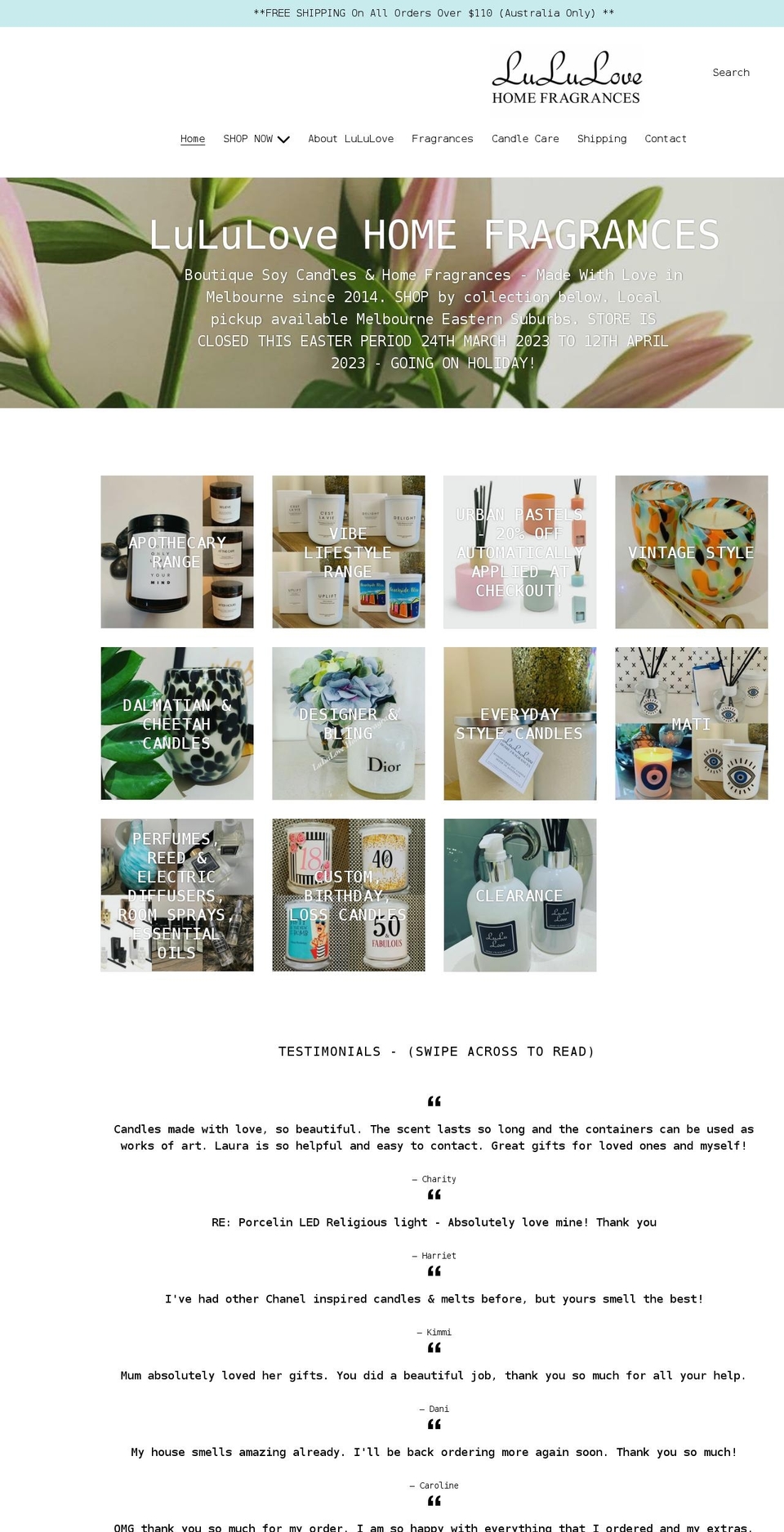 lululovehomefragrances.com.au shopify website screenshot
