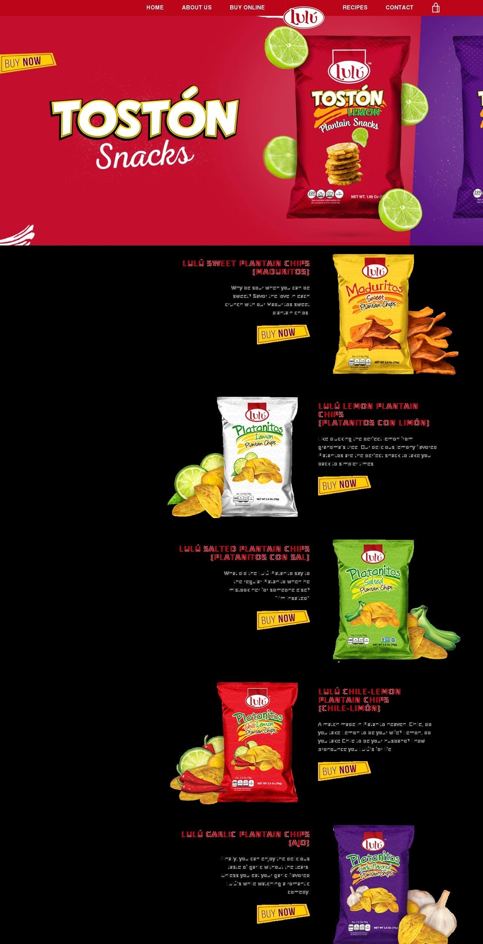 luluplantainchips.com shopify website screenshot