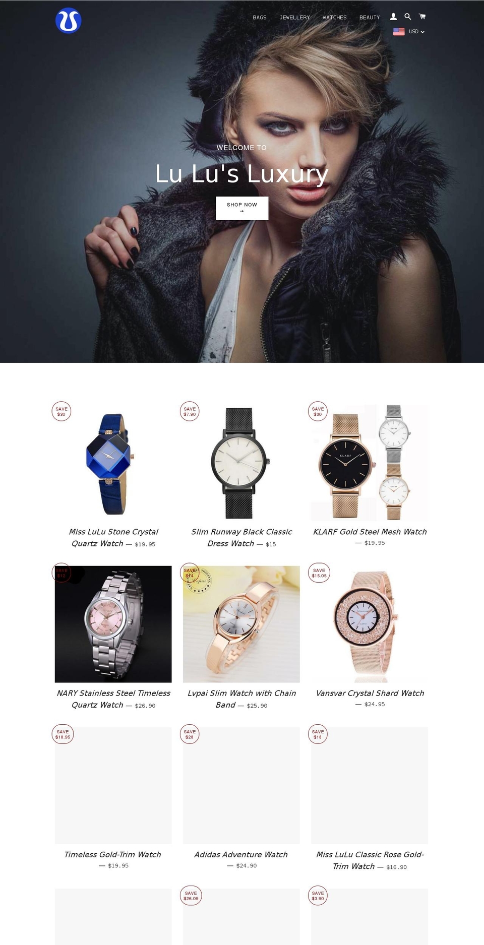lulusluxury.com shopify website screenshot