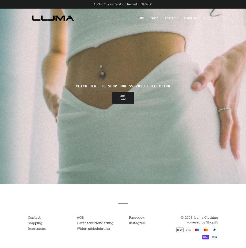 lumaclothing.com shopify website screenshot